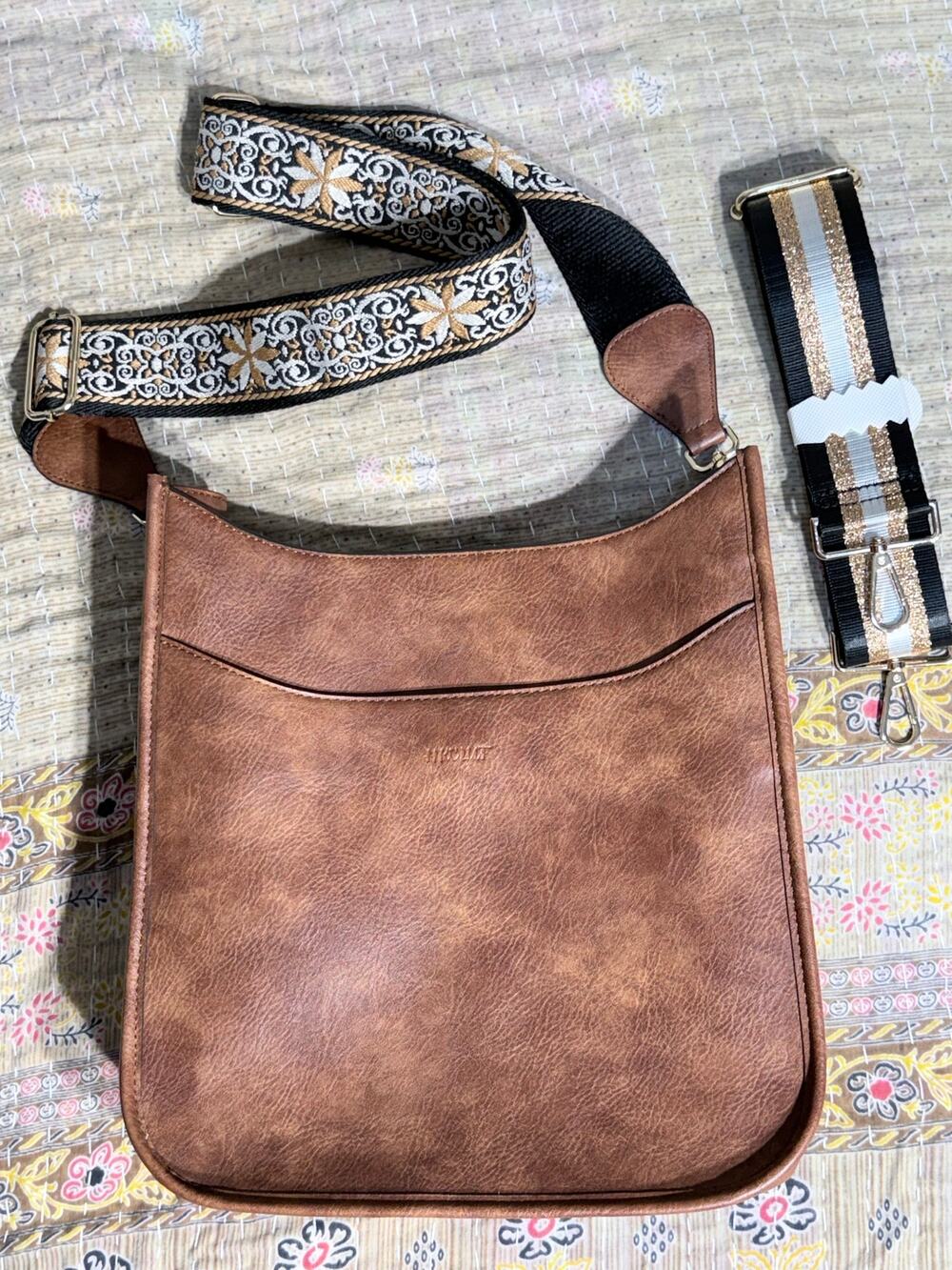 Vegan Leather Crossbody / Shoulder Bag with 2 Piece Guitar Strap